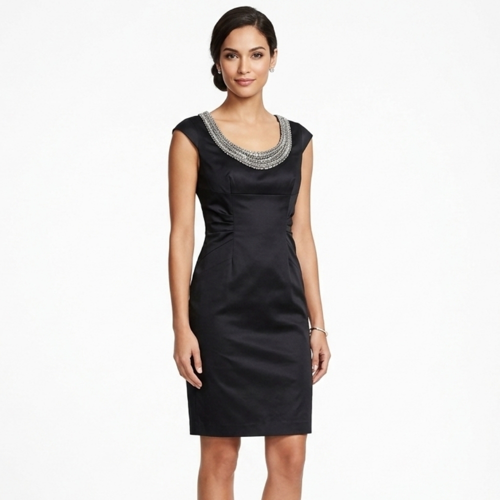 Adrianna Papel Black Jeweled Cocktail Dress EUC